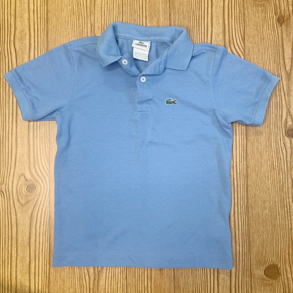 Lacoste Size 8 Light Blue Polo Shirt 100% Cotton